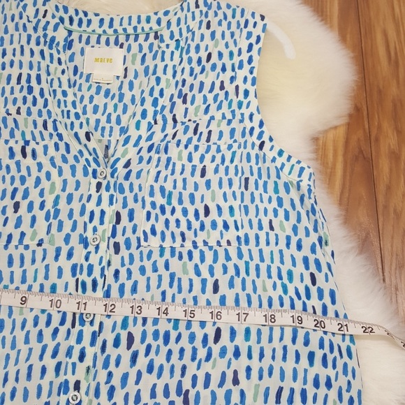 Anthro Maeve Blue Dot Sleeveless Button Down Top 6 - Picture 5 of 7